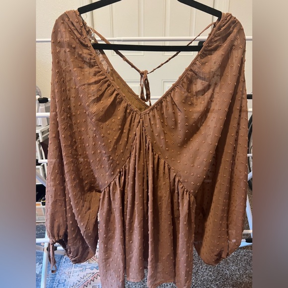 Vici Tops - Vivian Babydoll Brown Blouse